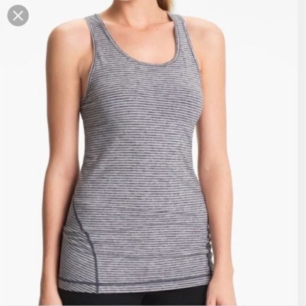 Zella Gray Tech Stripe Racerback Long Line Athletic Tank Top M